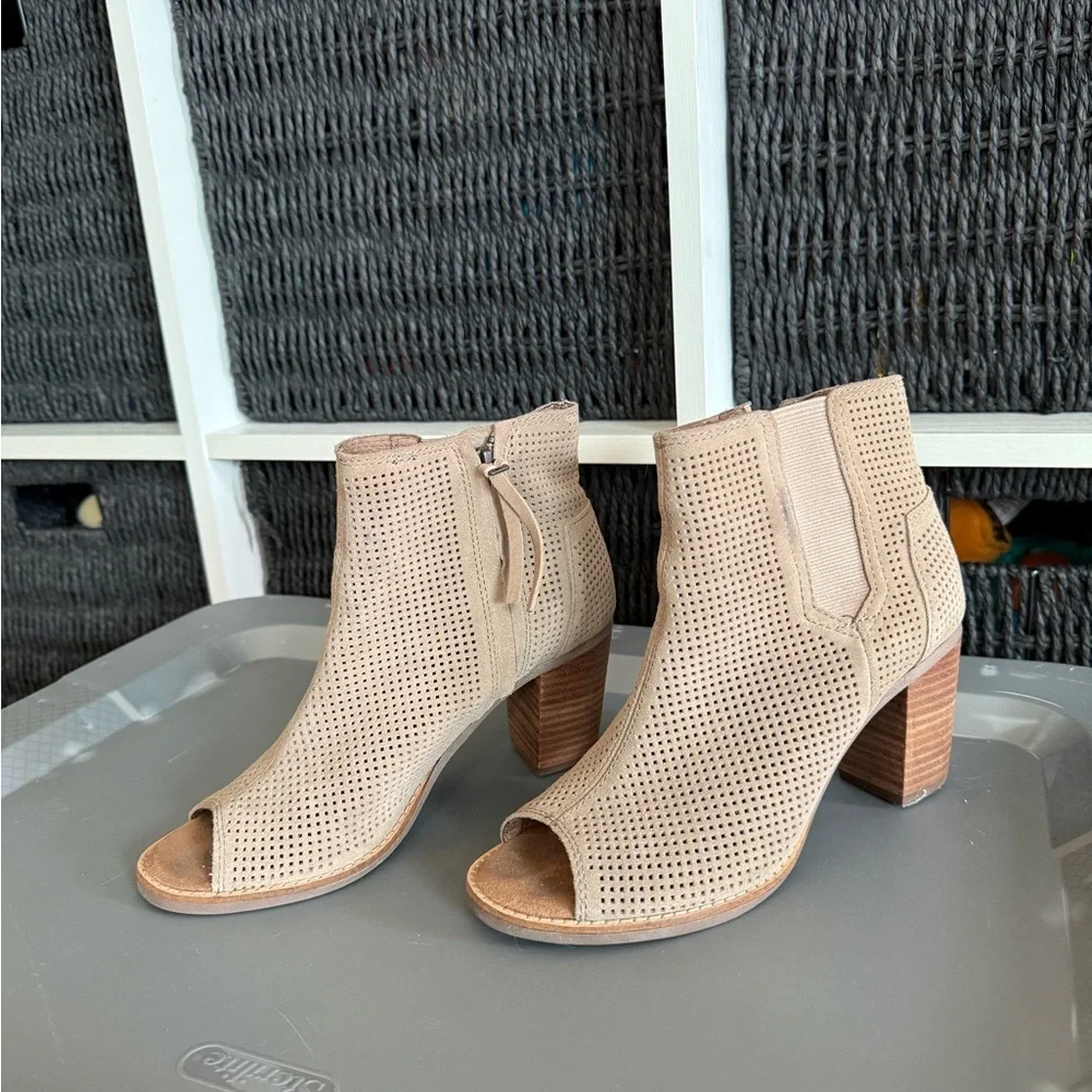 Toms Beige Perforated Ankle Booties